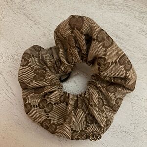 Gucci Beige and Brown Logo Hair Scrunchie